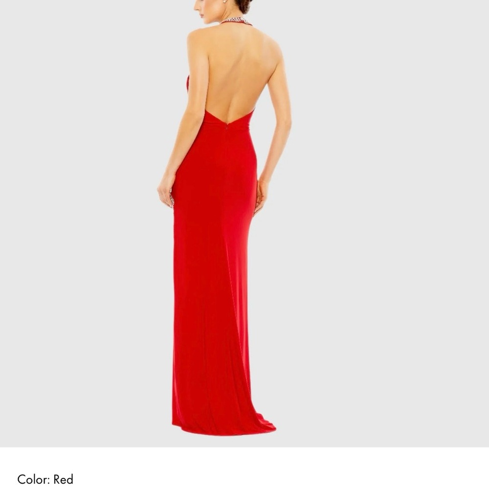 Mac Duggal 26533 Red Rhinestone Halter Gown Size 0 - Picture 2 of 3